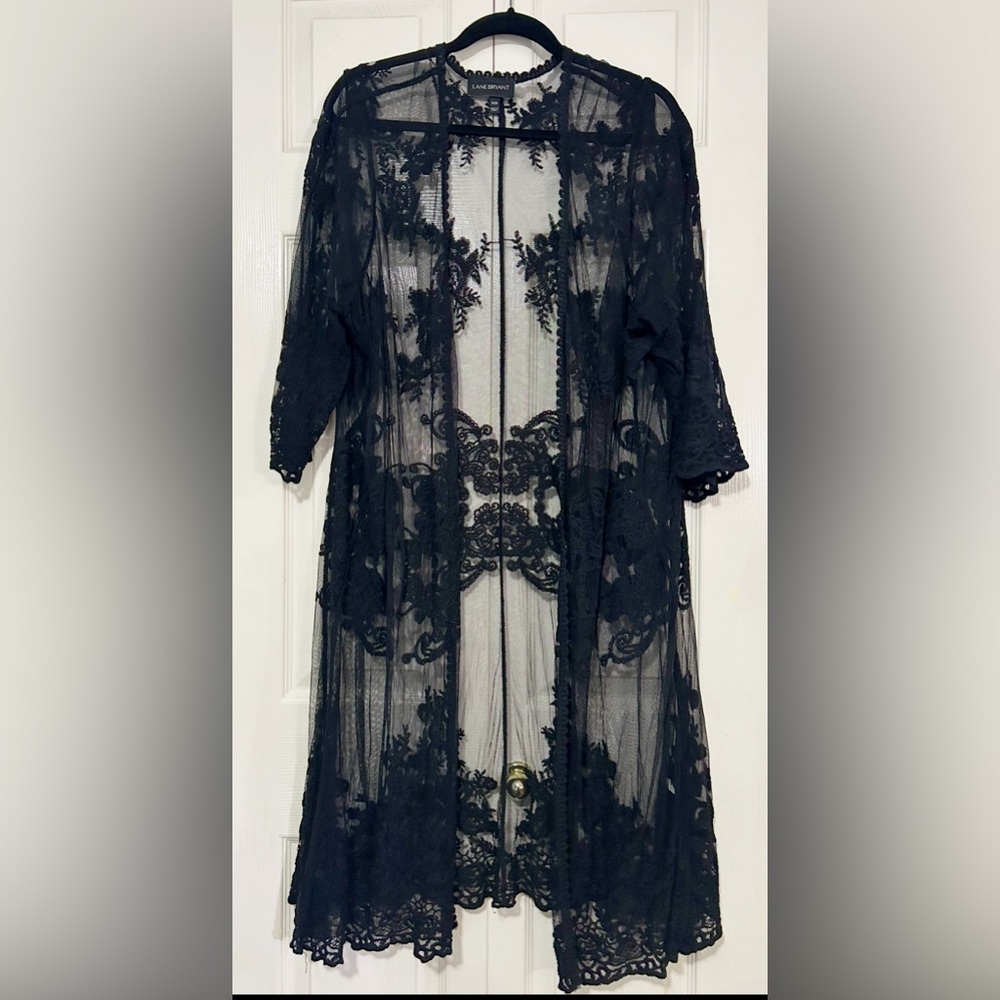 NWOT Lane Bryant Black Floral Lace Overlay, Kimono, Cardigan, Shrug, Cover Up